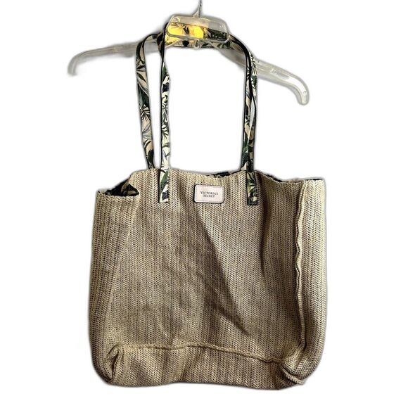Victoria's Secret Tan Woven Rattan Straw Beach Tote - Picture 1 of 9